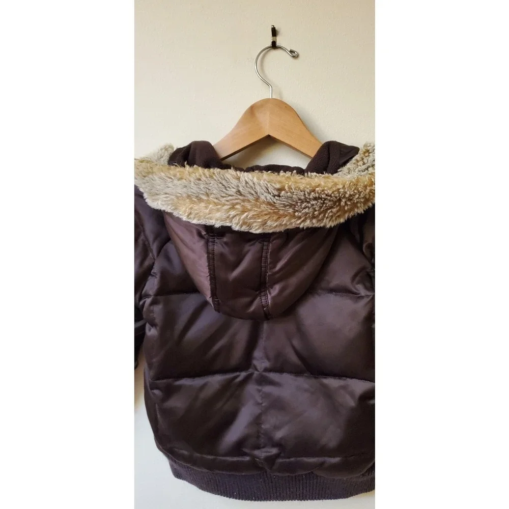Old Navy Children's Winter Puffer Jacket Coat Brown With Fur Lined Hood Small